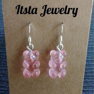 Pink Gummy Bear Earrings on Sterling Silver Earwires